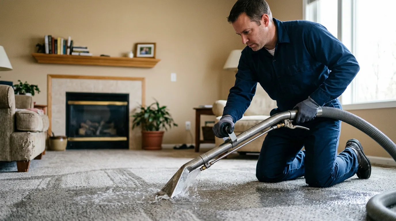 Water damage restoration technician working near Stafford, TX